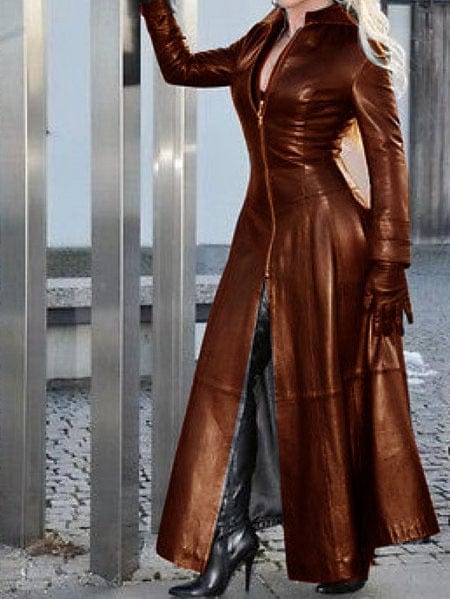 Oh Saucy Coats & Jackets Brown / S Long | Vintage Style | Faux Leather Coat