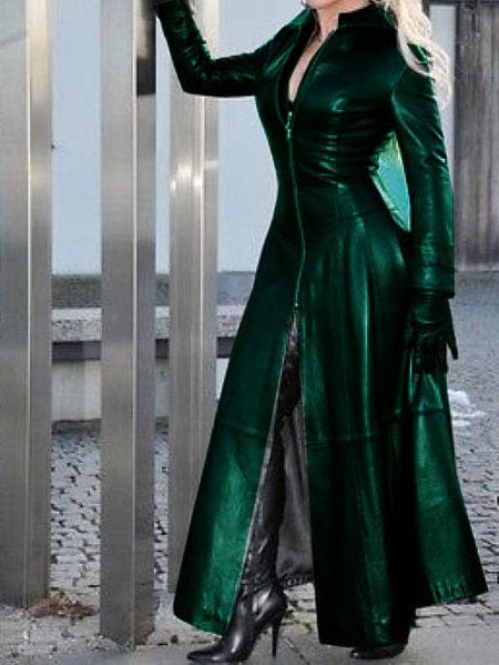 Oh Saucy Coats & Jackets dark green / S Long | Vintage Style | Faux Leather Coat