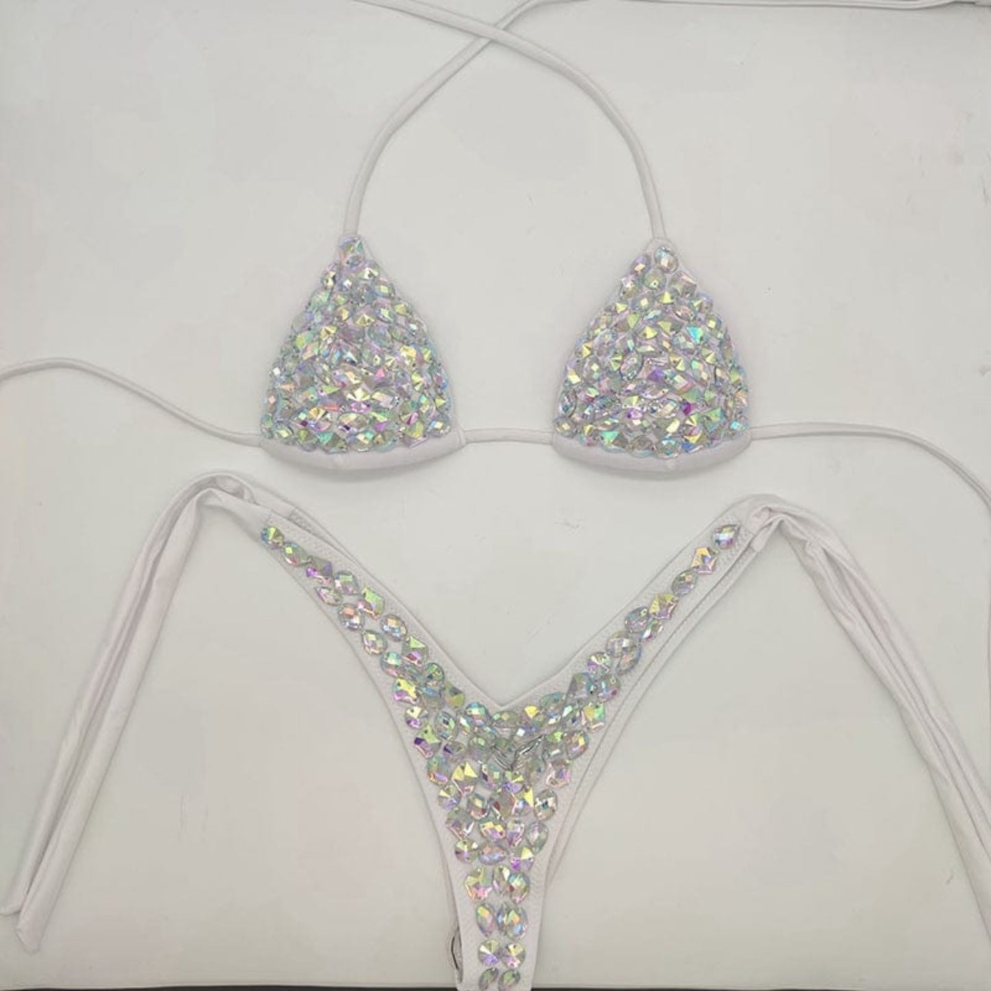 white rhinestone bikini set diamond swimwear sexy women bathing suit new style bling stones beachwear - OhSaucy