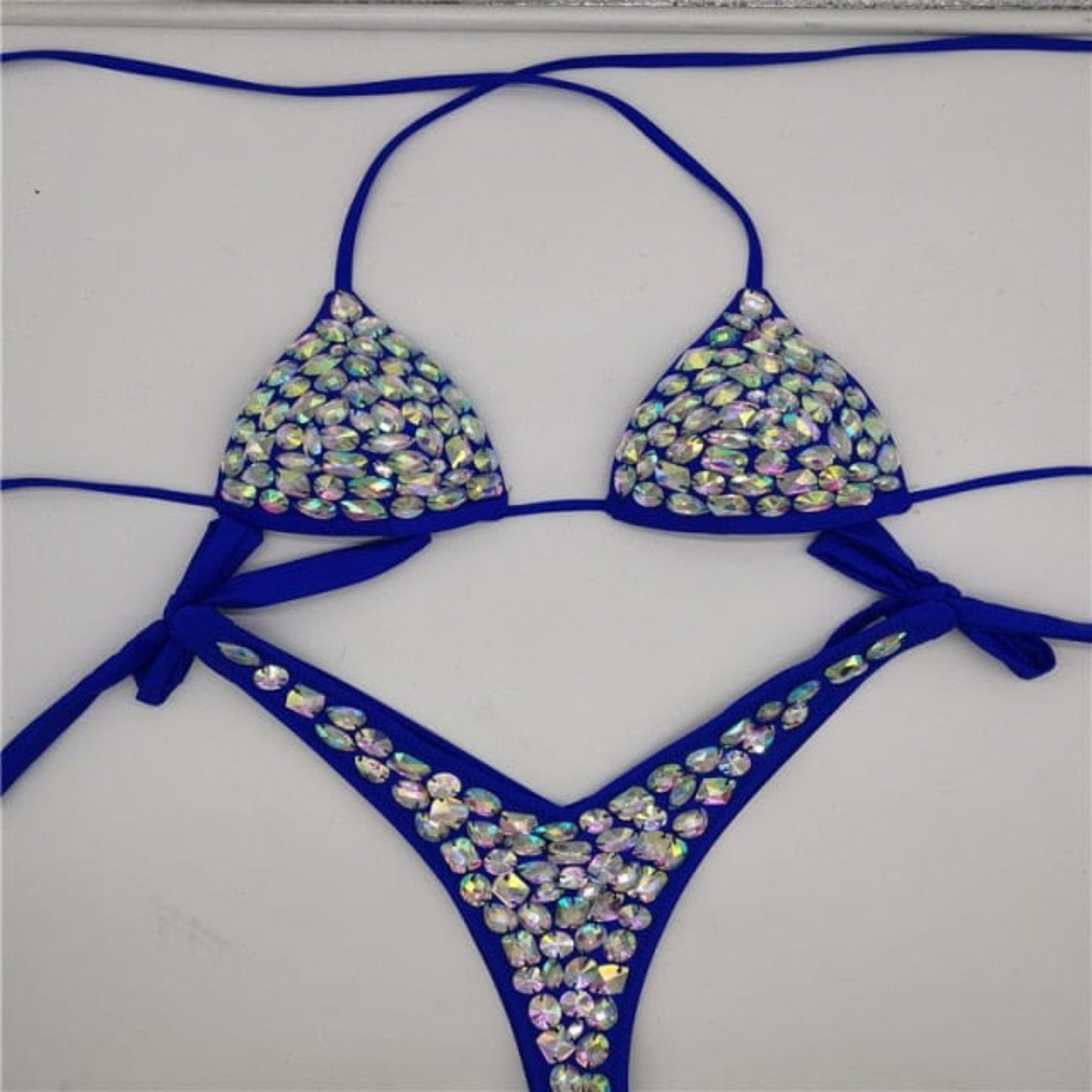 blue rhinestone bikini set diamond swimwear sexy women bathing suit new style bling stones beachwear - OhSaucy