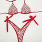 red rhinestone bikini set diamond swimwear sexy women bathing suit new style bling stones beachwear - OhSaucy