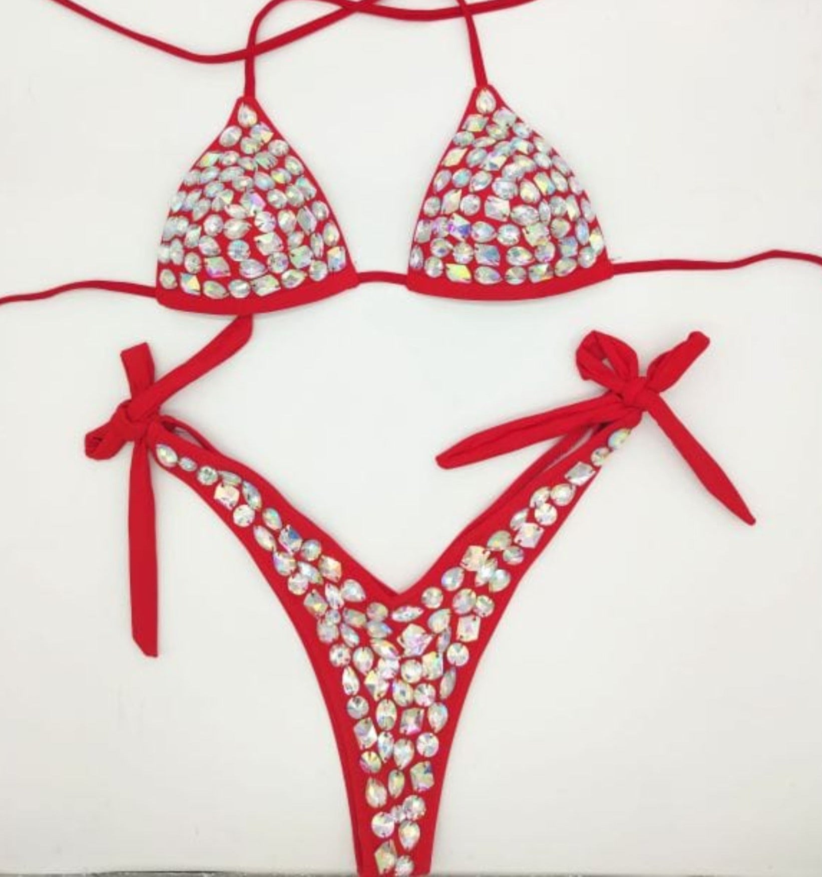 red rhinestone bikini set diamond swimwear sexy women bathing suit new style bling stones beachwear - OhSaucy