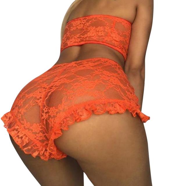 Oh Saucy Sleepwear & Loungewear Orange Red / S Luxury Lady See-through Lingerie Set Lace Nightwear