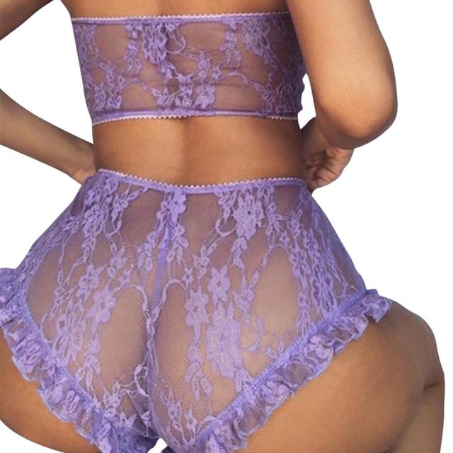 Oh Saucy Sleepwear & Loungewear Purple / XXXL Luxury Lady See-through Lingerie Set Lace Nightwear