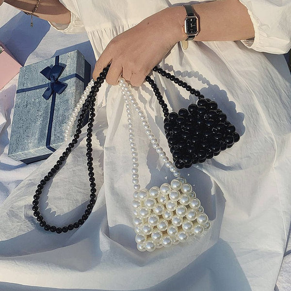 Oh Saucy bag Luxx Queen Hand-Woven Mini Pearl Bag Small Black or White Clear Pearl