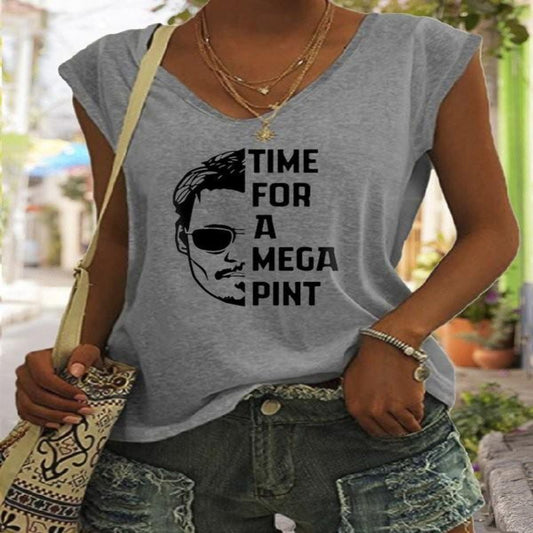 OHS Tshirt Gray / S LyeKitt Womens Time For A Mega Pint Johnny Depp V-Neck Tank Top