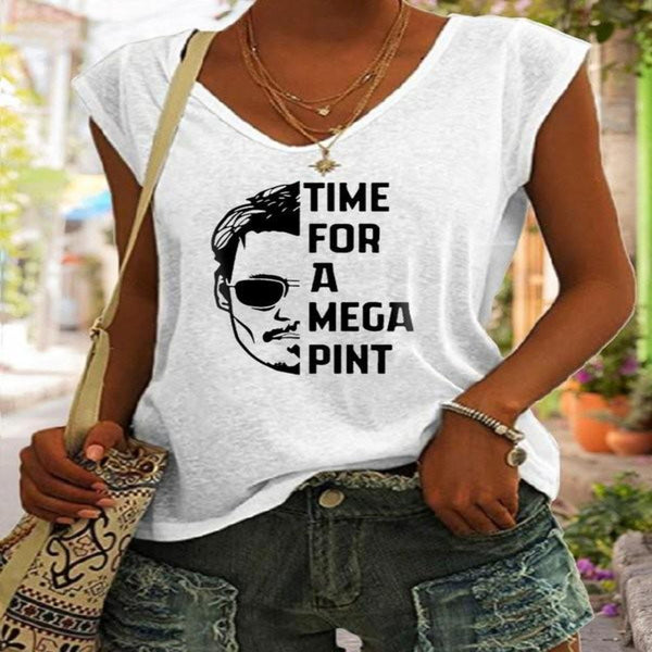 OHS Tshirt White / S LyeKitt Womens Time For A Mega Pint Johnny Depp V-Neck Tank Top