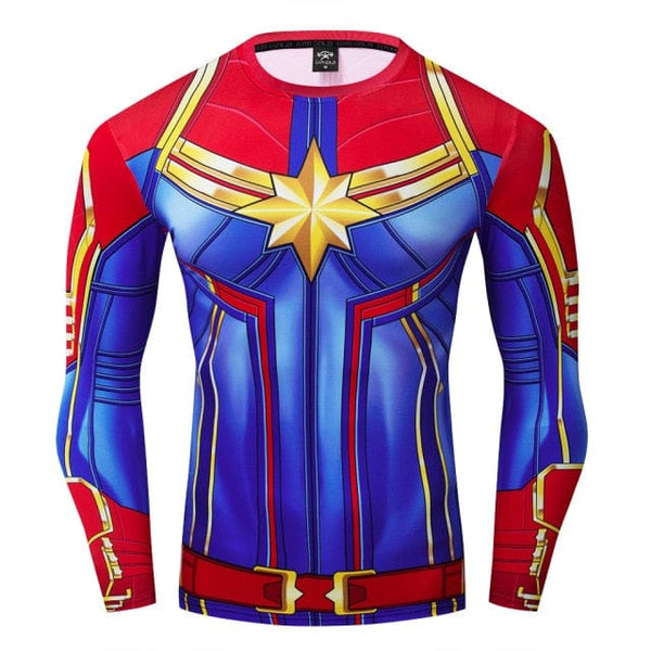 2021 Marvel Shirt Superhero The Avengers Captain Marvel T-shirt Long Sleeves Quick-drying Unisex - OhSaucy