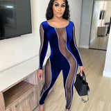 Oh Saucy Mesh Velvet See-through Bodycon Jumpsuit | Clubwear Night Out Party Romper