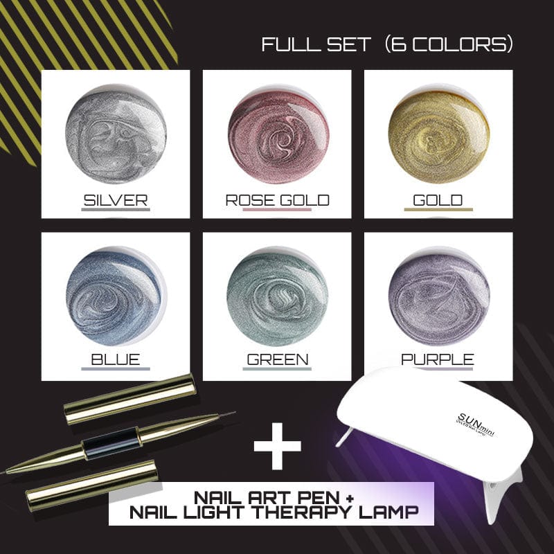 Oh Saucy Beauty & Health FULL SET（6 PCS） / Nail Art Pen+Nail Light Therapy Lamp Mirror Metallic Nail  Gel Kit  - PARTIAL  or COMPLETE SETS（1 to 6 PCS）+ Nail Therapy Light Dryer Lamp