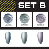 Oh Saucy Beauty & Health SET B: BLUE+GREEN+PURPLE / No need Nail Tools Mirror Metallic Nail  Gel Kit  - PARTIAL  or COMPLETE SETS（1 to 6 PCS）+ Nail Therapy Light Dryer Lamp
