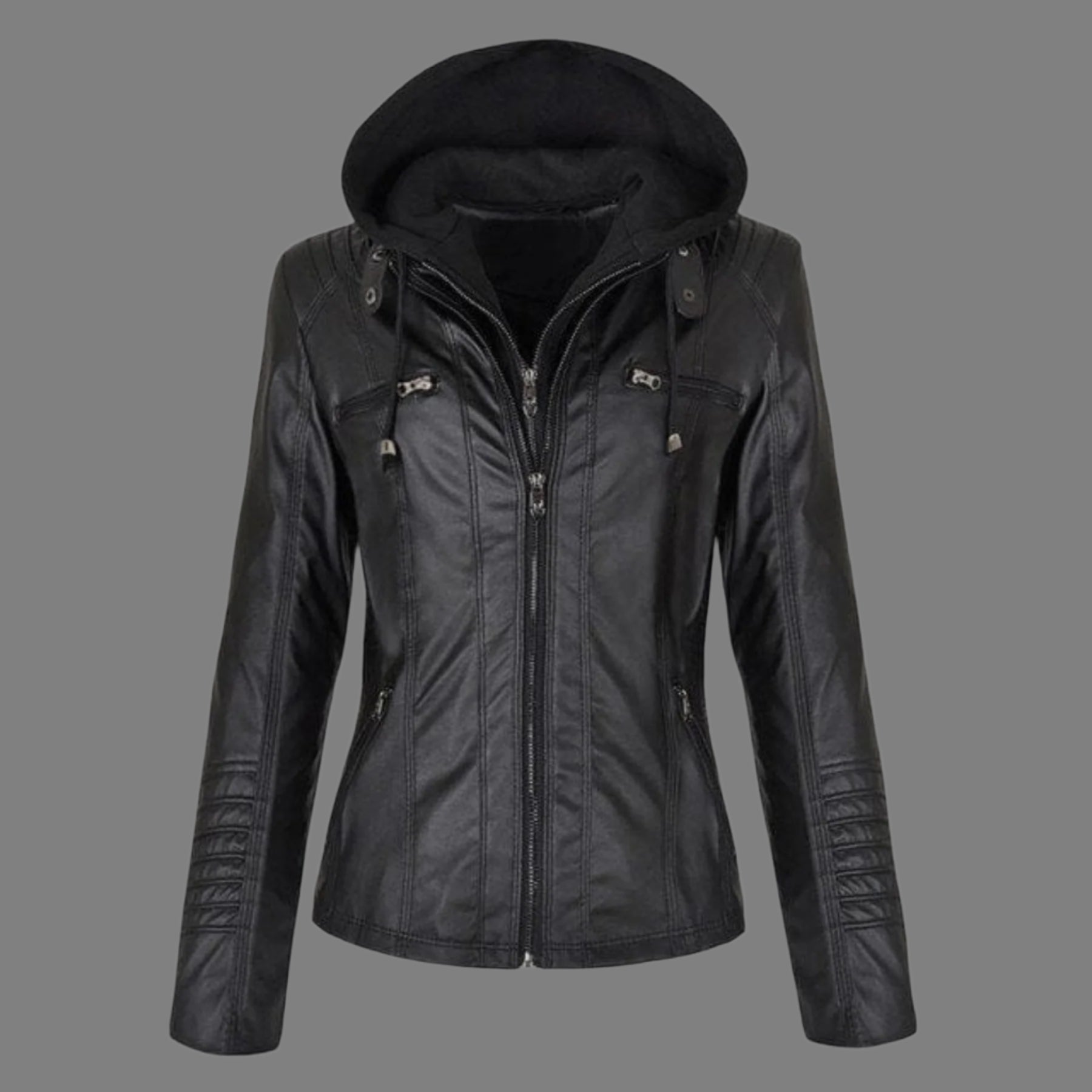 Oh Saucy Apparel & Accessories BLACK / XS Motorcycle Leather Jackets | Autumn Winter | Hooded Faux Leather Biker Coats