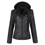 Oh Saucy Apparel & Accessories BLACK / XS Motorcycle Leather Jackets | Autumn Winter | Hooded Faux Leather Biker Coats