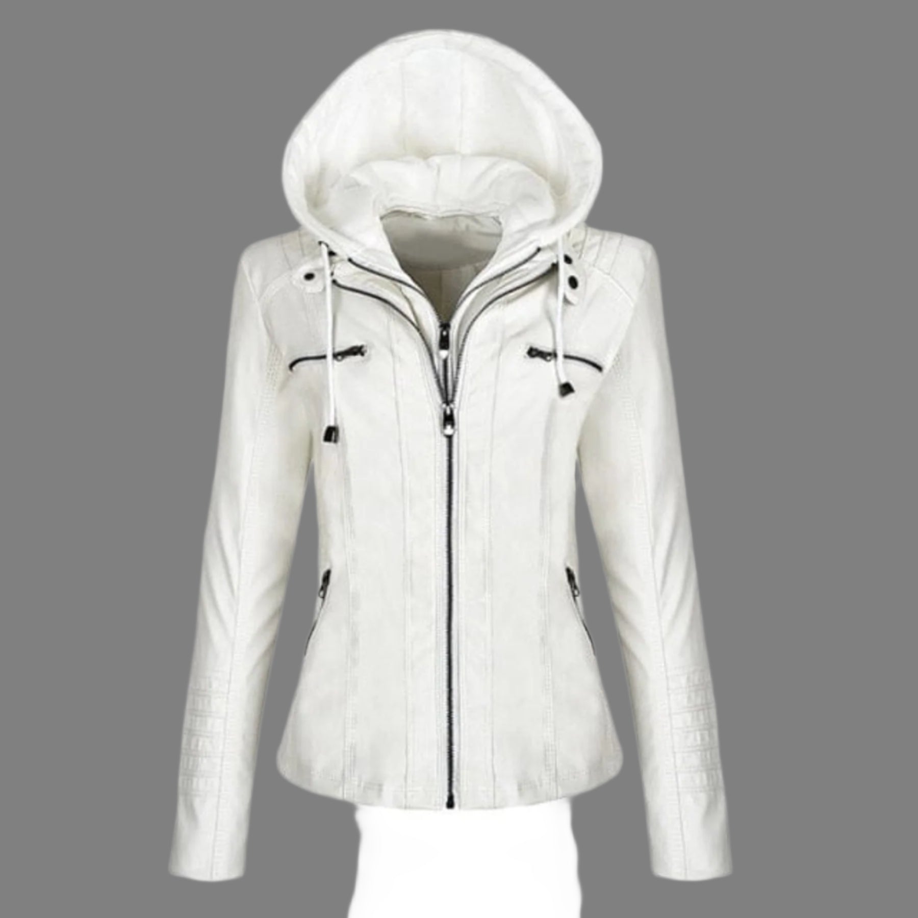 Oh Saucy Apparel & Accessories WHITE / M Motorcycle Leather Jackets | Autumn Winter | Hooded Faux Leather Biker Coats