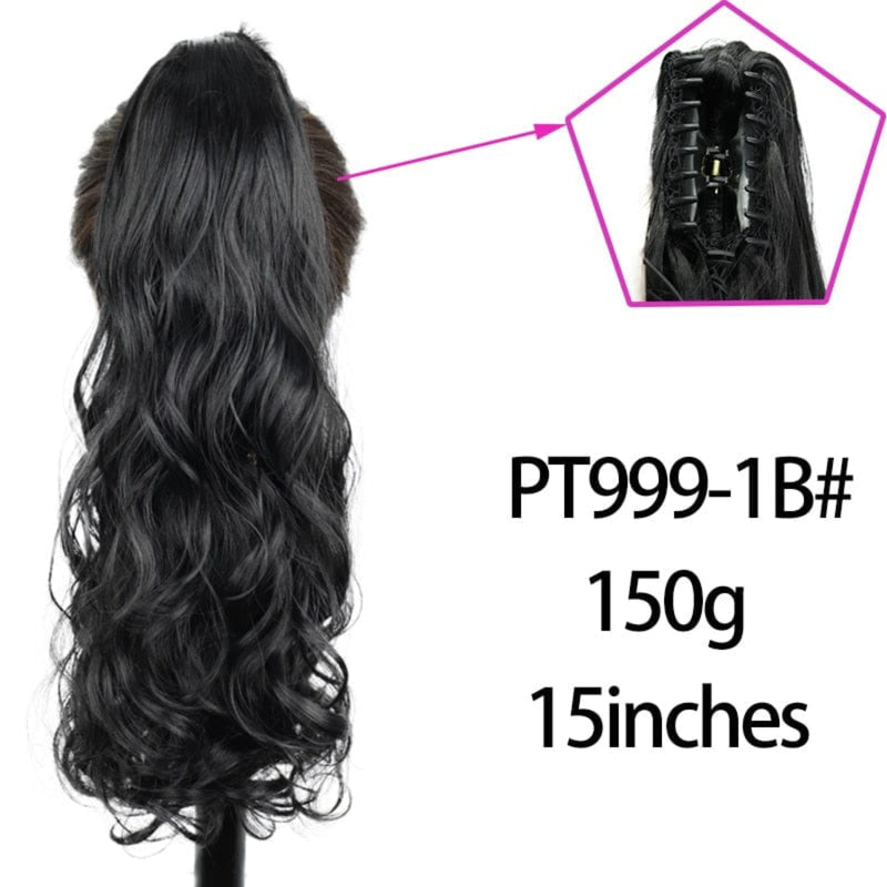OHS hair 1B 3 / 20inches / China Nylah B Synthetic 20 Inch  Fiber Claw Clip Wavy Ponytail Extension Clip-In Hair Wig For Women