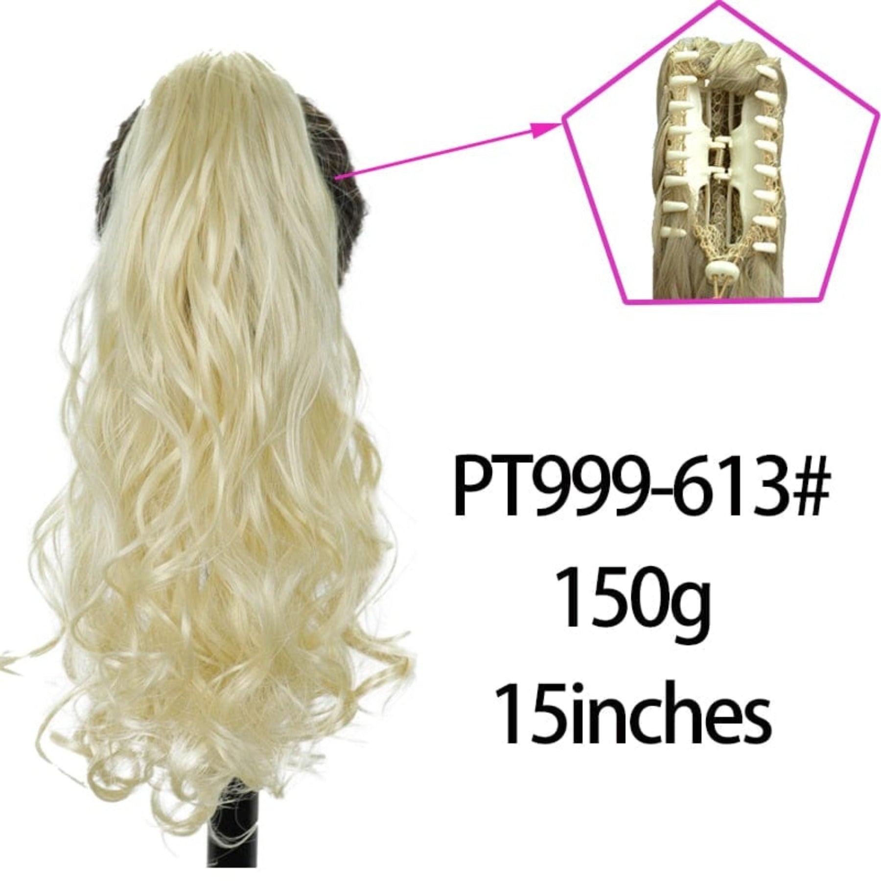 OHS hair 613 2 / 20inches / China Nylah B Synthetic 20 Inch  Fiber Claw Clip Wavy Ponytail Extension Clip-In Hair Wig For Women