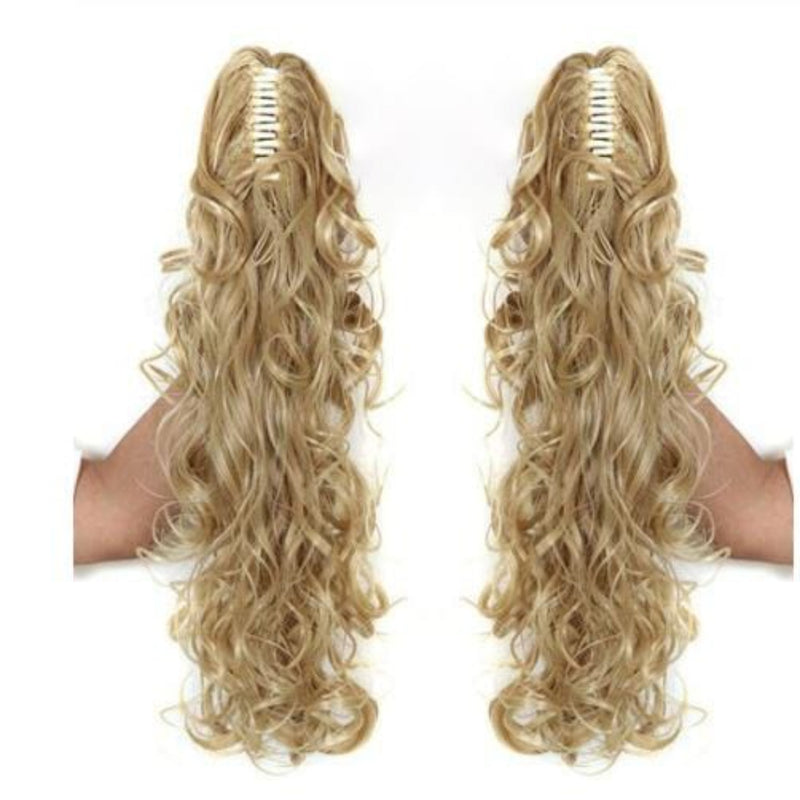 OHS hair PT020-M27-613 / 20inches / China Nylah B Synthetic 20 Inch  Fiber Claw Clip Wavy Ponytail Extension Clip-In Hair Wig For Women