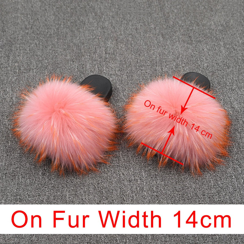 OHS sliders Pink Orange Tip 14cm / US 5 / China "NylahNY" 14cm Wider Fit - Fur Women Shoes Sandals - Real Raccoon Fur Slippers Sliders