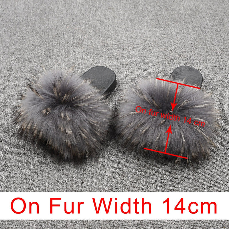 OHS sliders Rac Grey 14cm / US 5 / China "NylahNY" 14cm Wider Fit - Fur Women Shoes Sandals - Real Raccoon Fur Slippers Sliders