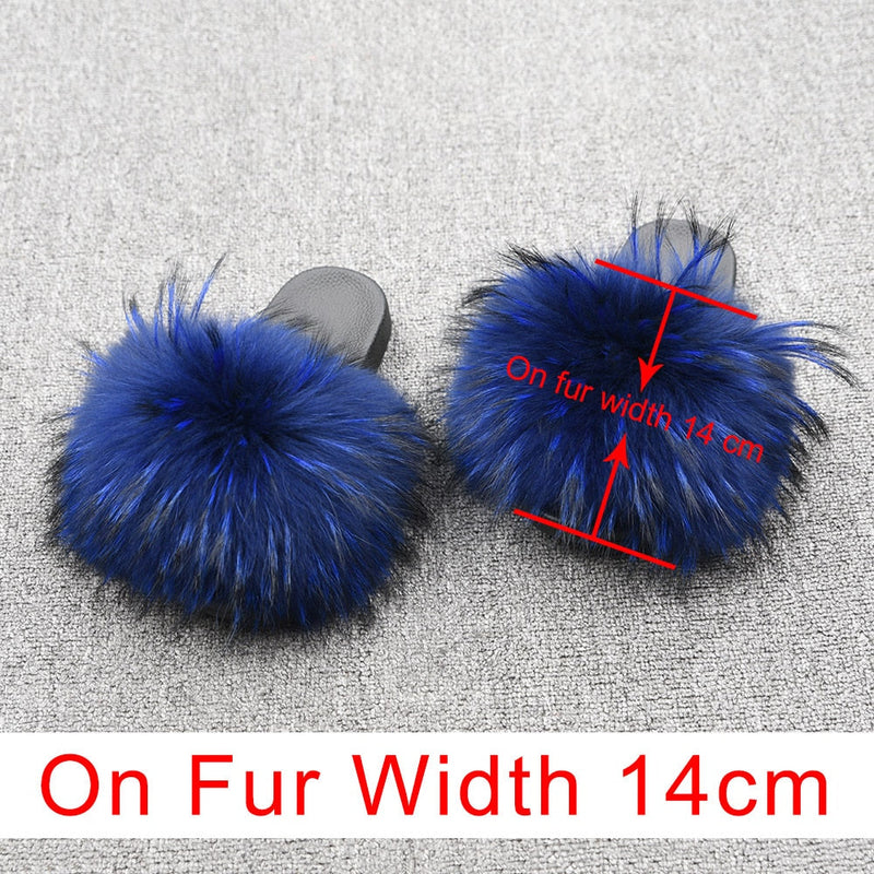 OHS sliders Rac Royal Blue 14cm / US 5 / China "NylahNY" 14cm Wider Fit - Fur Women Shoes Sandals - Real Raccoon Fur Slippers Sliders
