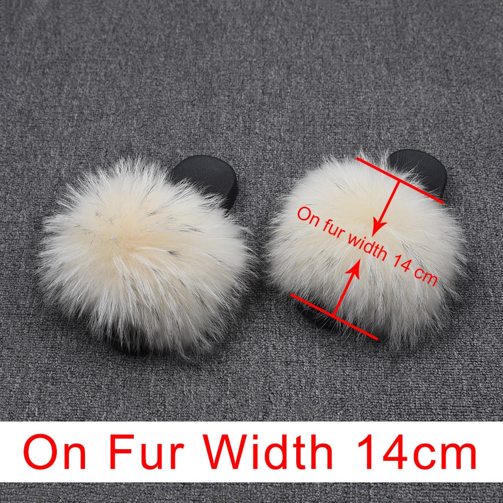 OHS shoes "NylahNY" 14cm Wider Fit - Fur Women Shoes Sandals - Real Raccoon Fur Slippers Sliders