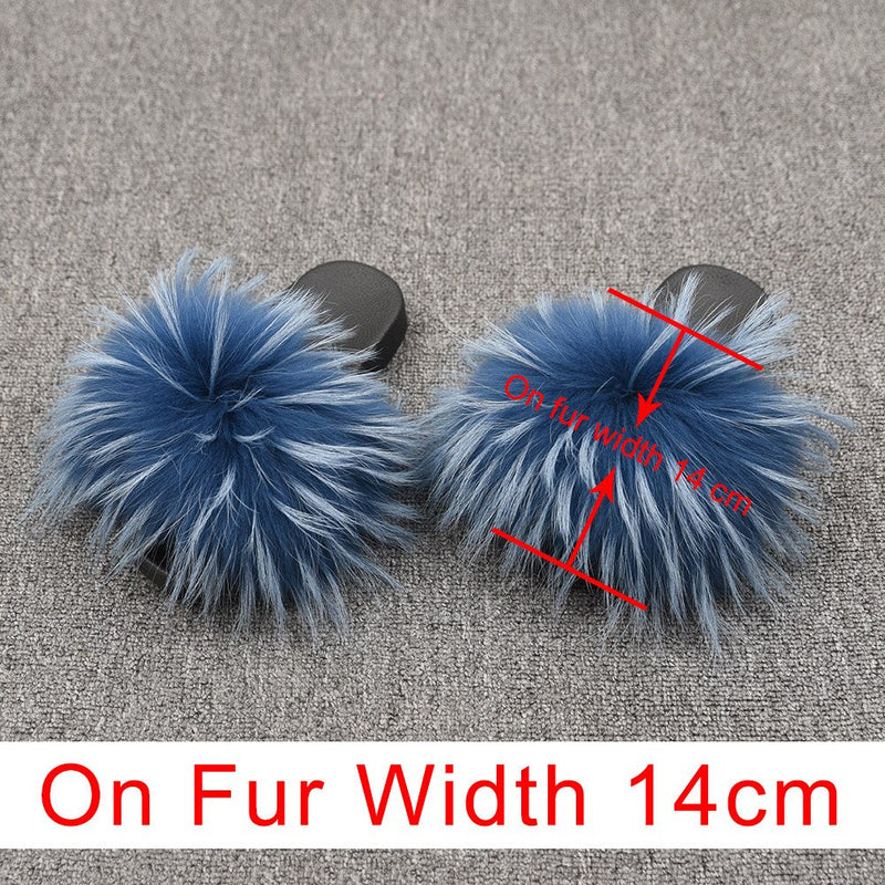 OHS shoes "NylahNY" 14cm Wider Fit - Fur Women Shoes Sandals - Real Raccoon Fur Slippers Sliders