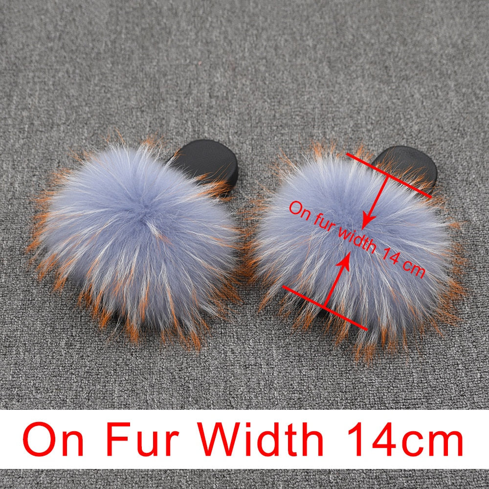 OHS shoes "NylahNY" 14cm Wider Fit - Fur Women Shoes Sandals - Real Raccoon Fur Slippers Sliders