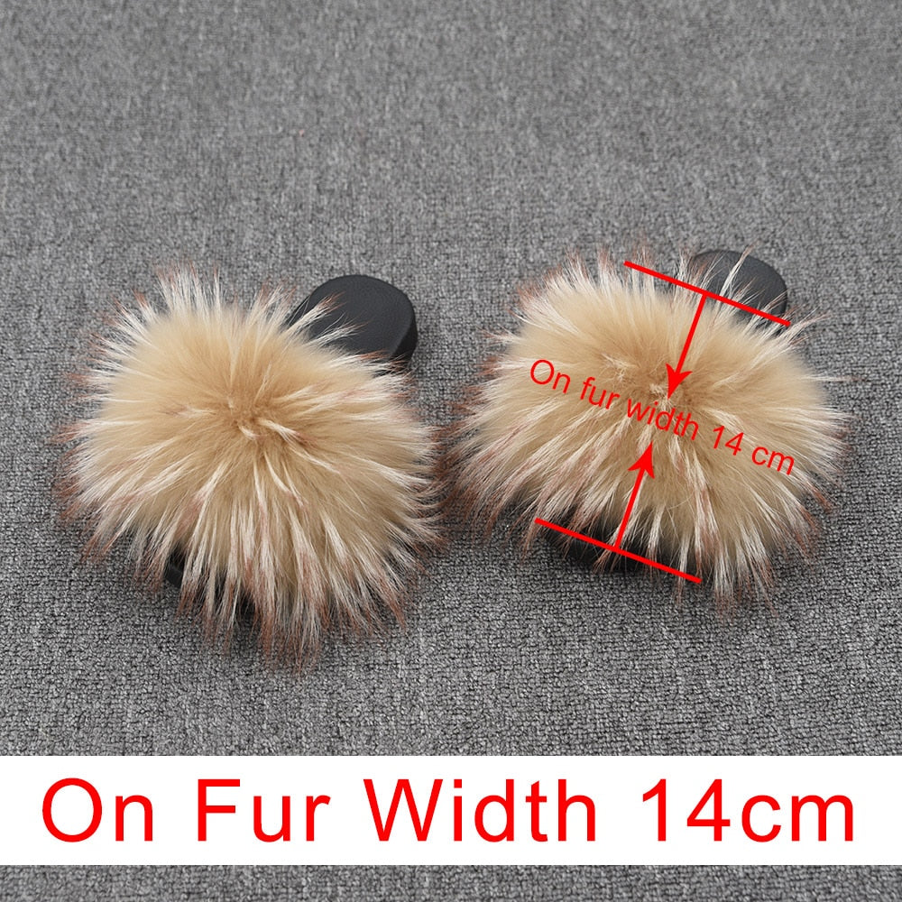 OHS shoes "NylahNY" 14cm Wider Fit - Fur Women Shoes Sandals - Real Raccoon Fur Slippers Sliders