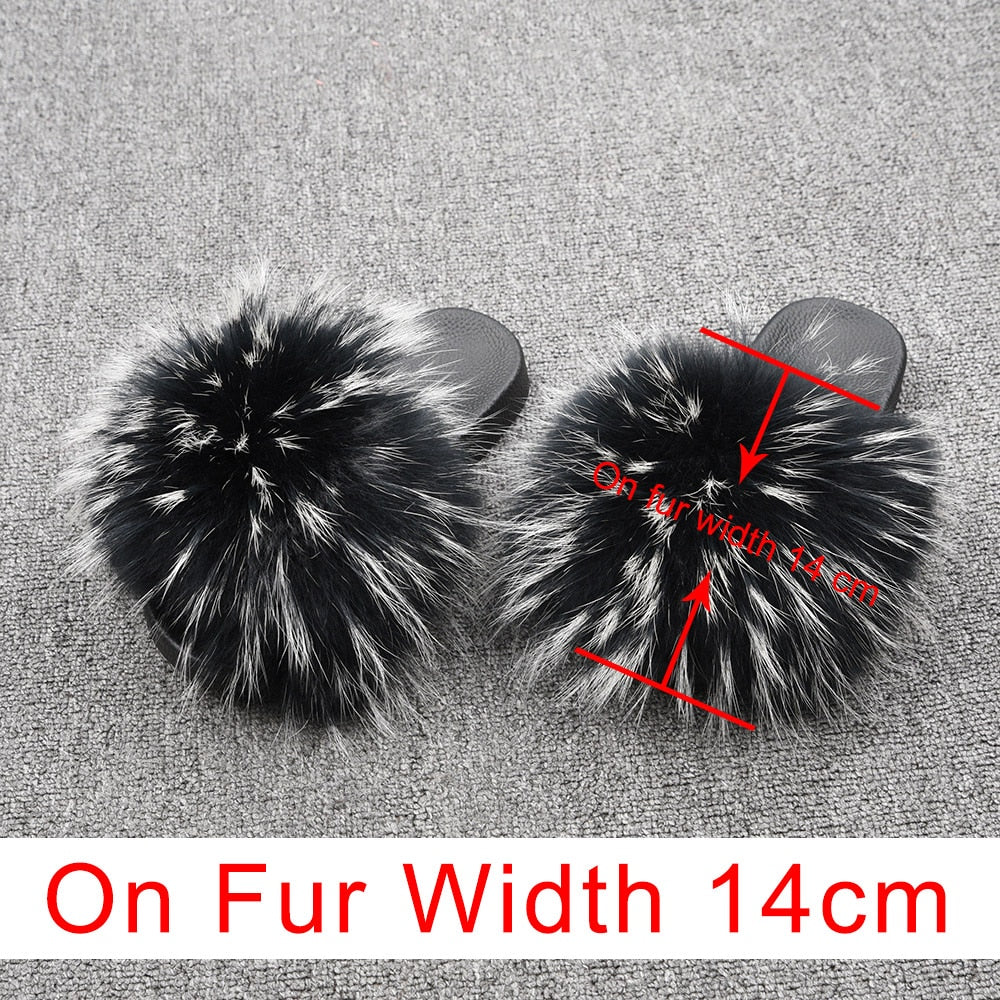 OHS shoes "NylahNY" 14cm Wider Fit - Fur Women Shoes Sandals - Real Raccoon Fur Slippers Sliders