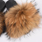 OHS sliders "NylahNY" 14cm Wider Fit - Fur Women Shoes Sandals - Real Raccoon Fur Slippers Sliders