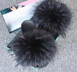 OHS sliders "NylahNY" 14cm Wider Fit - Fur Women Shoes Sandals - Real Raccoon Fur Slippers Sliders