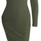 Oh Saucy Dresses Army Green / XL OH Saucy Editors Choice | One Shoulder Long Sleeve Hollow Out High Split | Metal Ring Clubwear Dress |  Irregular Bodycon Party Midi Dress