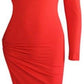 Oh Saucy Dresses Red / XL OH Saucy Editors Choice | One Shoulder Long Sleeve Hollow Out High Split | Metal Ring Clubwear Dress |  Irregular Bodycon Party Midi Dress