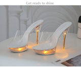 Oh Saucy Shoes slippers B / 43 Oh Saucy Queen Bee 13CM Stiletto LED Glowing Transparent Shoes Size 34-43