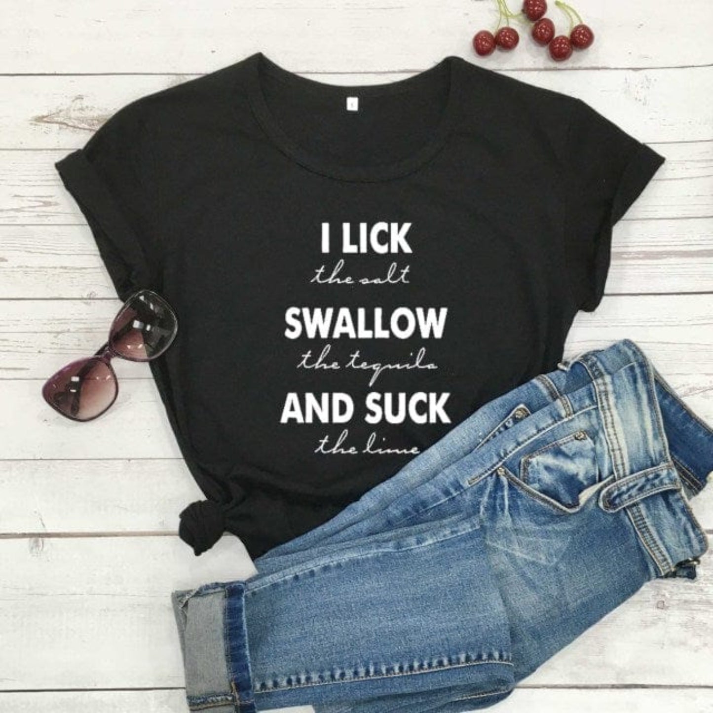 Lick the salt swallow tequila t shirt pure cotton casual funny slogan quote vintage party grunge tumblr hipster tees girl tops - OhSaucy