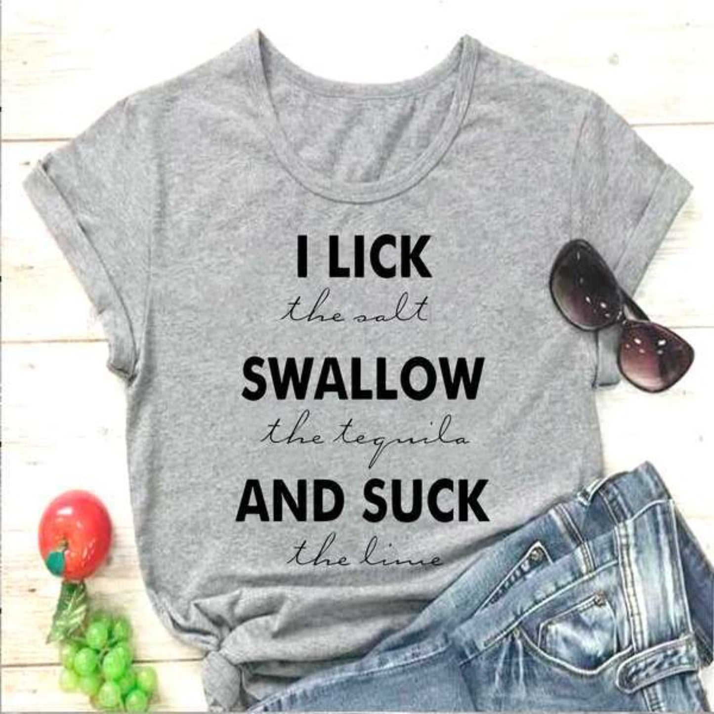 Lick the salt swallow tequila t shirt pure cotton casual funny slogan quote vintage party grunge tumblr hipster tees girl tops - OhSaucy