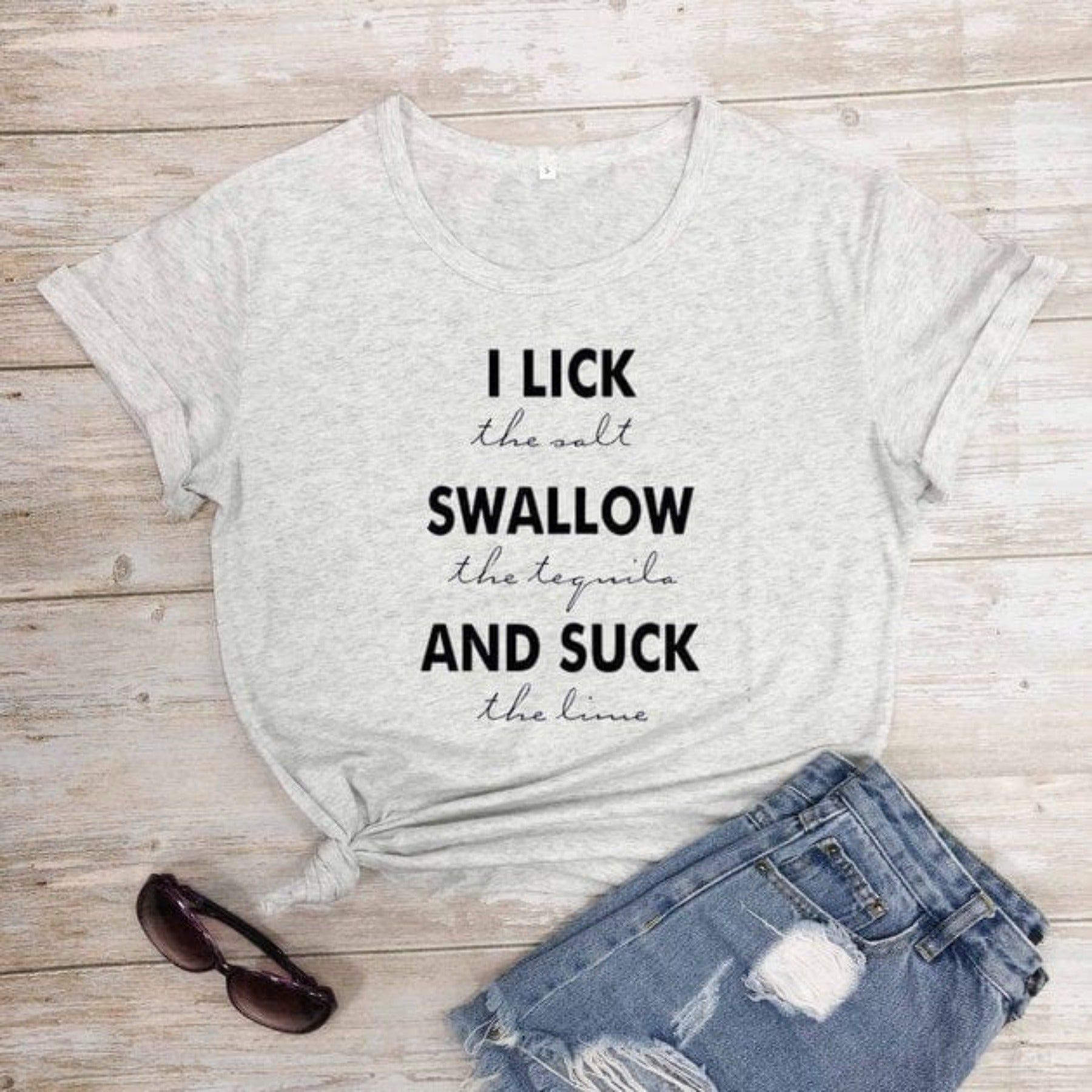 Lick the salt swallow tequila t shirt pure cotton casual funny slogan quote vintage party grunge tumblr hipster tees girl tops - OhSaucy