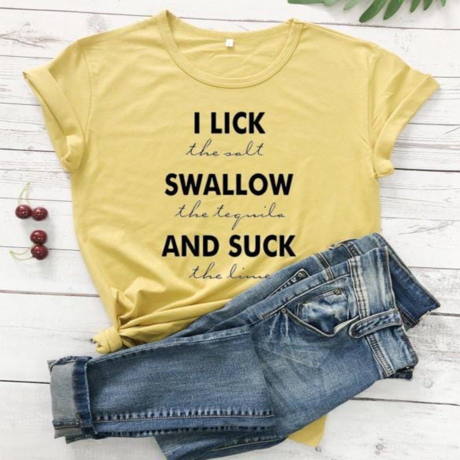 Lick the salt swallow tequila t shirt pure cotton casual funny slogan quote vintage party grunge tumblr hipster tees girl tops - OhSaucy