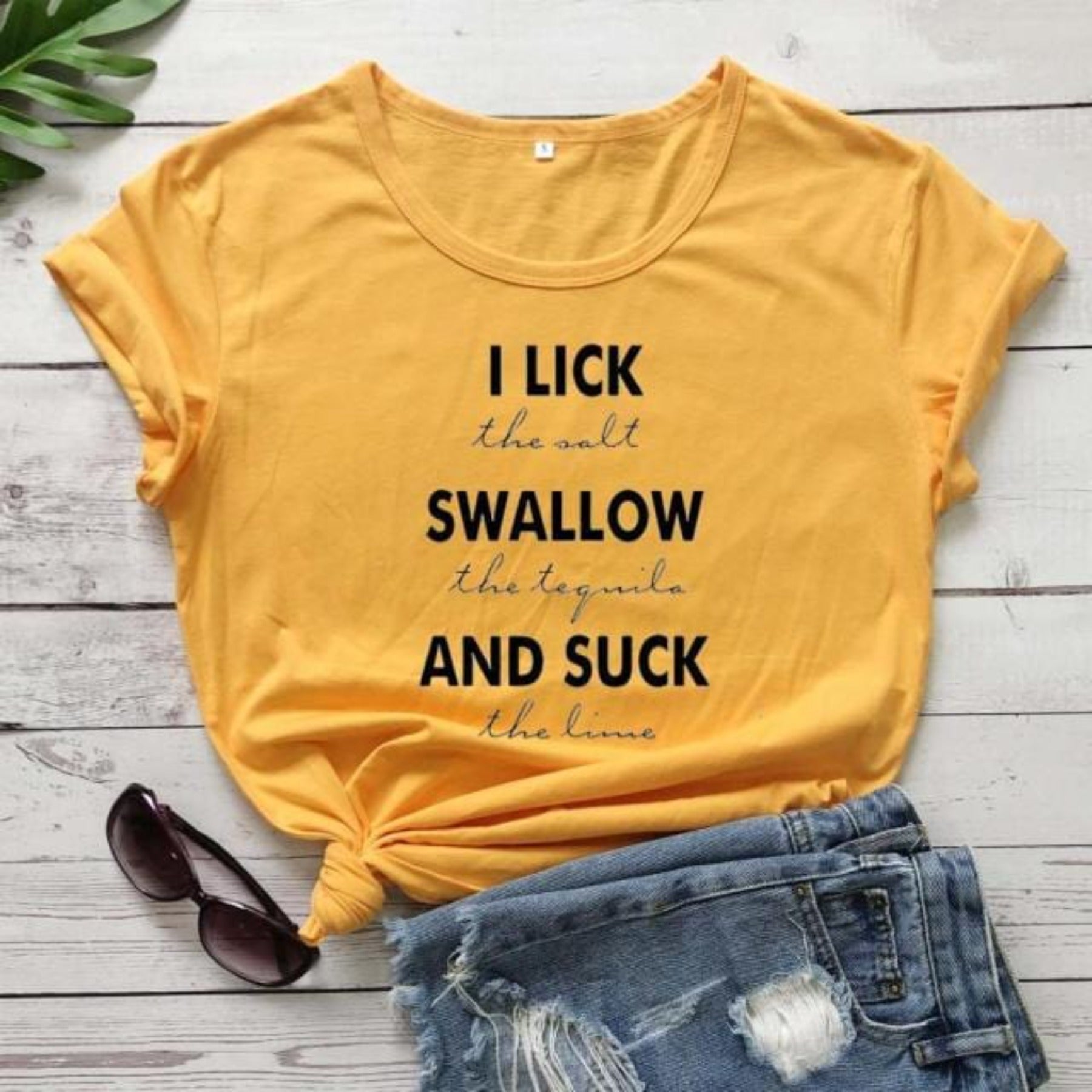 Lick the salt swallow tequila t shirt pure cotton casual funny slogan quote vintage party grunge tumblr hipster tees girl tops - OhSaucy