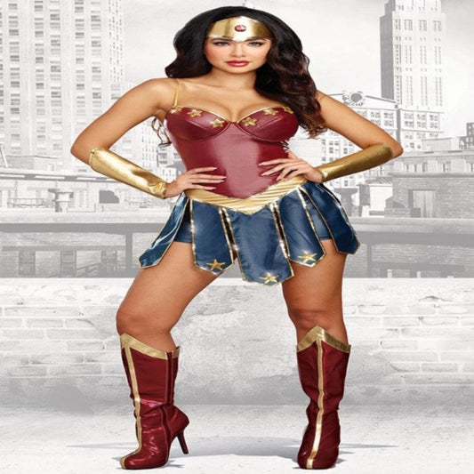 OhSaucy Apparel & Accessories OhSaucy Commissioned Wonder Woman Cosplay Costume | PU Leather Bodysuit | Superhero Fancy Dress