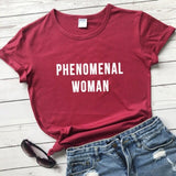 PHENOMENAL WOMAN Graphic Fashion Clothes T-Shirt Short Sleeve Girl Gray Tee Casaul Cotton Popular tops Crewneck Slogan Drop ship - OhSaucy