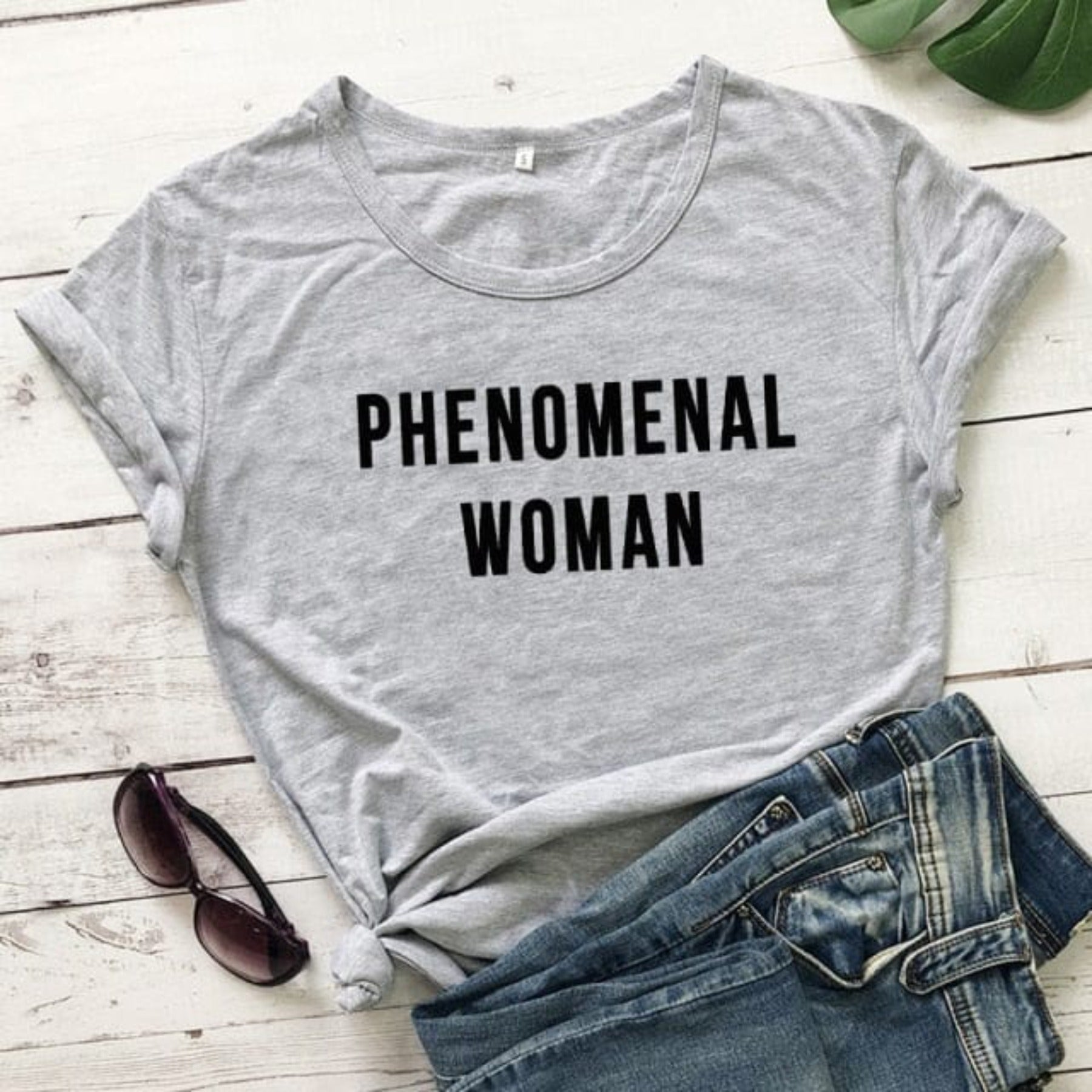 PHENOMENAL WOMAN Graphic Fashion Clothes T-Shirt Short Sleeve Girl Gray Tee Casaul Cotton Popular tops Crewneck Slogan Drop ship - OhSaucy