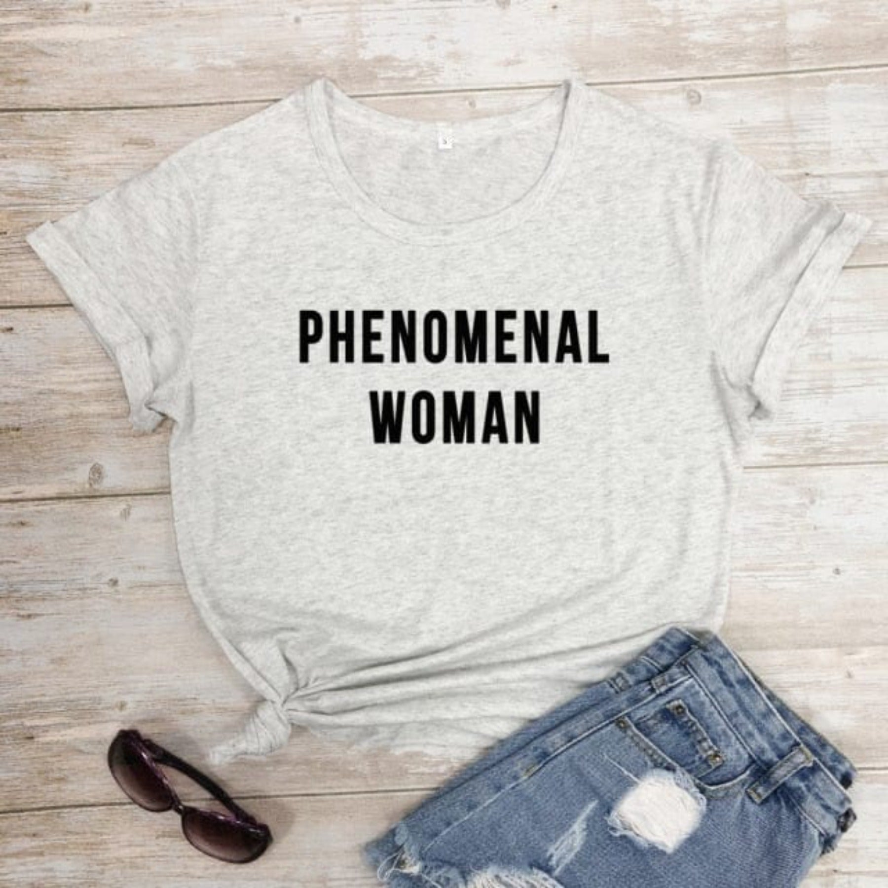 PHENOMENAL WOMAN Graphic Fashion Clothes T-Shirt Short Sleeve Girl Gray Tee Casaul Cotton Popular tops Crewneck Slogan Drop ship - OhSaucy