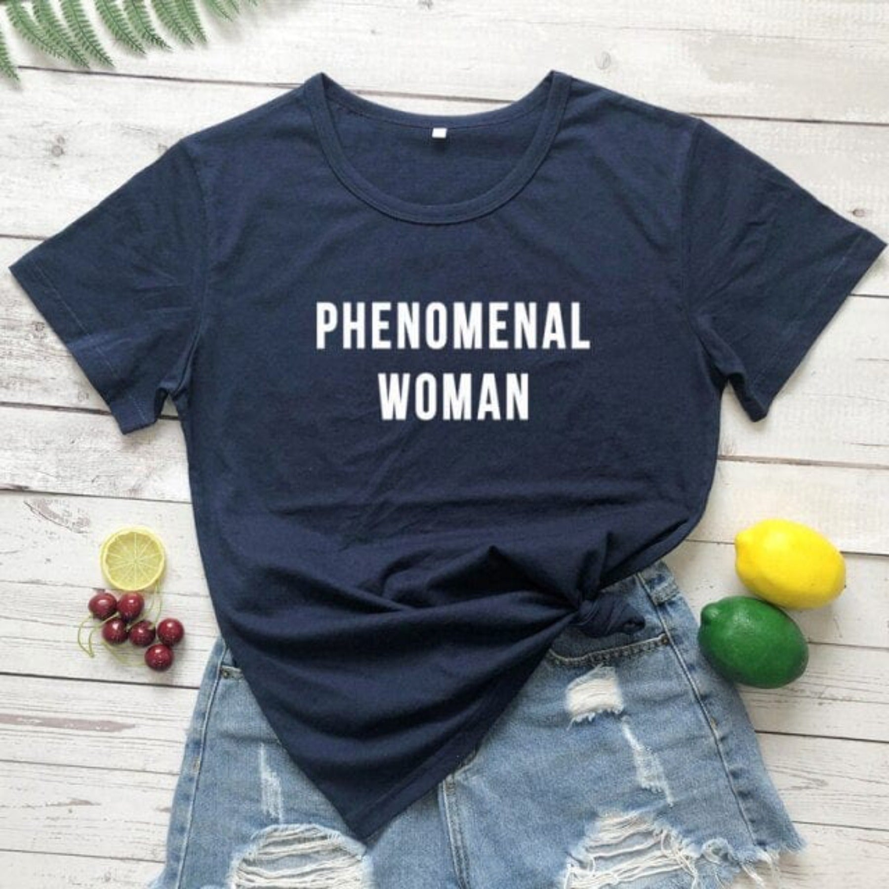 PHENOMENAL WOMAN Graphic Fashion Clothes T-Shirt Short Sleeve Girl Gray Tee Casaul Cotton Popular tops Crewneck Slogan Drop ship - OhSaucy