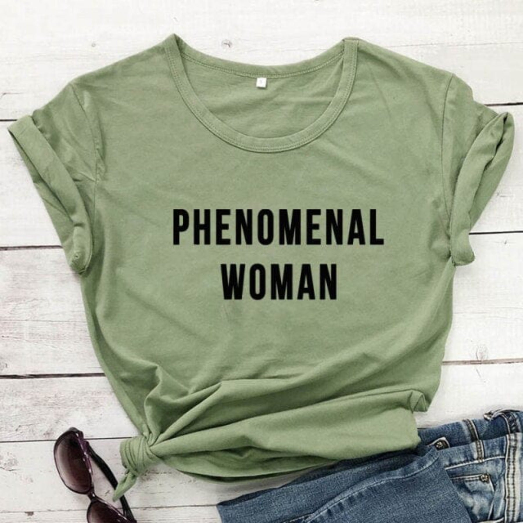 PHENOMENAL WOMAN Graphic Fashion Clothes T-Shirt Short Sleeve Girl Gray Tee Casaul Cotton Popular tops Crewneck Slogan Drop ship - OhSaucy