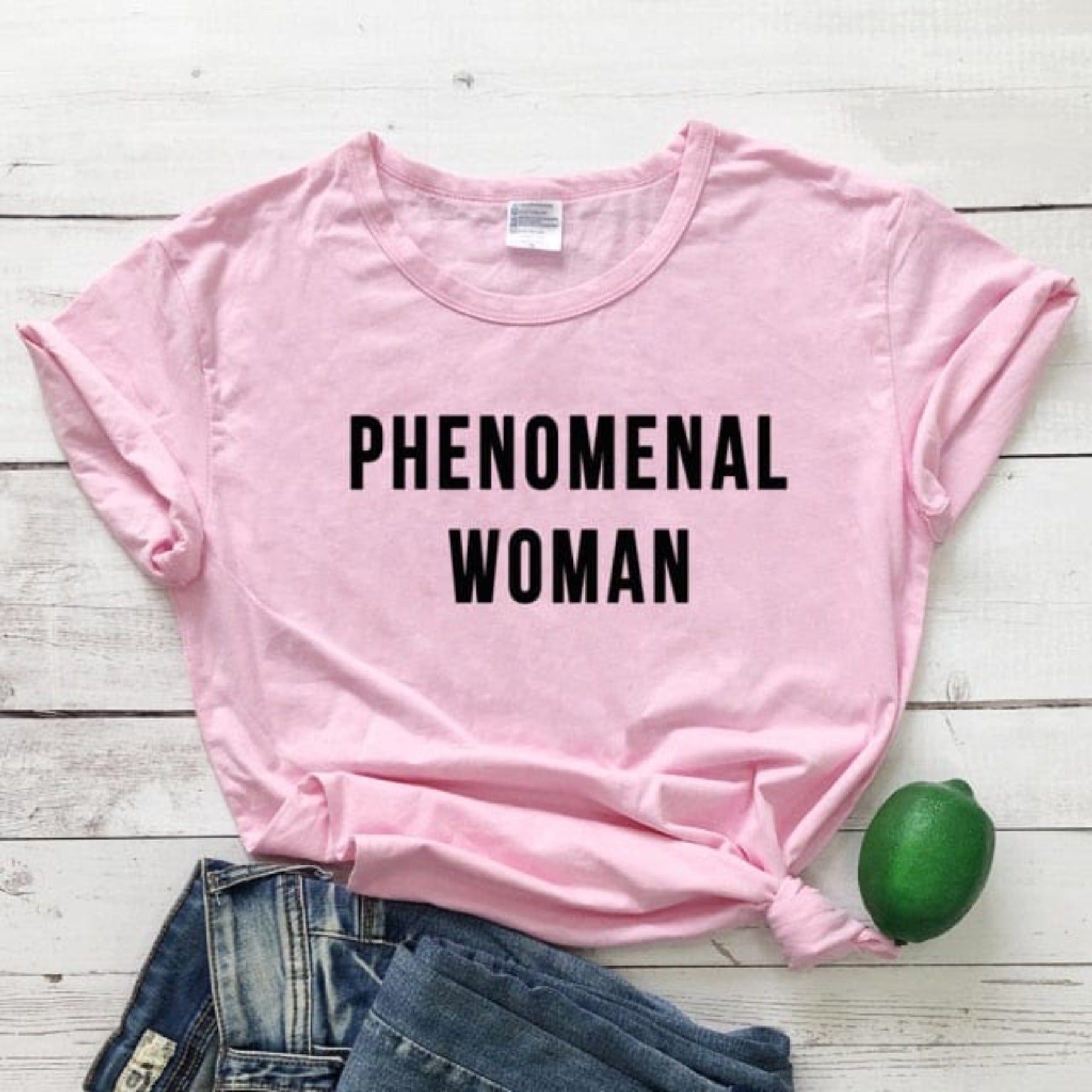 PHENOMENAL WOMAN Graphic Fashion Clothes T-Shirt Short Sleeve Girl Gray Tee Casaul Cotton Popular tops Crewneck Slogan Drop ship - OhSaucy