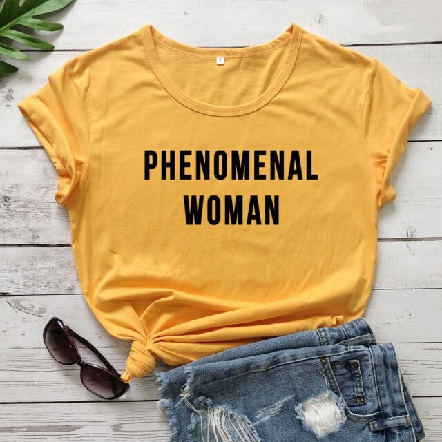 PHENOMENAL WOMAN Graphic Fashion Clothes T-Shirt Short Sleeve Girl Gray Tee Casaul Cotton Popular tops Crewneck Slogan Drop ship - OhSaucy