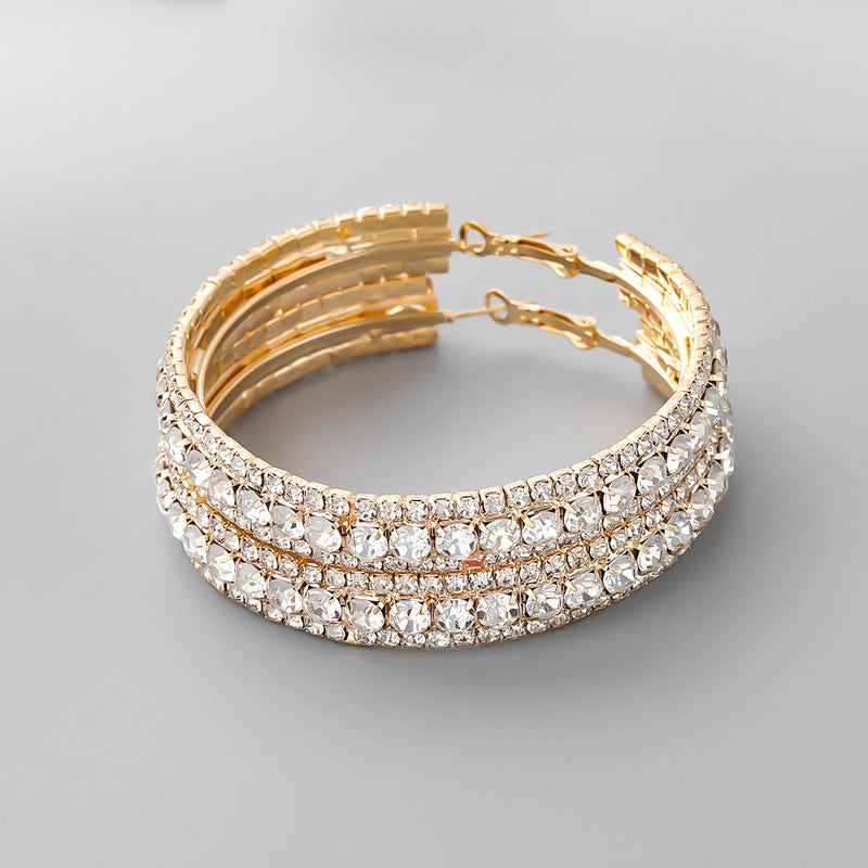 OhSaucy jewelery Gold / 7 Rhinestone Earrings European And American Exaggerated Earrings Trendy Women