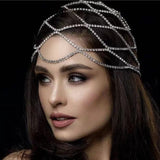 2021 Hollow Rhinestone Mesh Headpiece Wedding Head Chain Jewelry for Women Luxury Crystal Headband Head Cap Hat Hair Accessories - OhSaucy