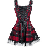 Dress Women Classic Frill Lace Dresses Sleeveless Plaid Vintage Gothic Mini Dresses Ball Gowns Cosplay Costume Plus Size Dress - OhSaucy